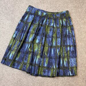 * Talbots Pleated Skirt in Blue and Green Cotton Blend Career Garden Party US 6P